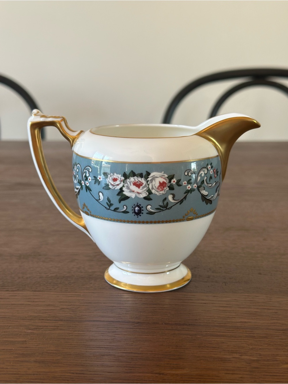 Blue Floral Gold-Trim Porcelain Creamer - Picture 2 of 9